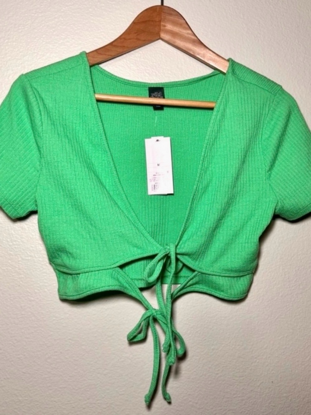Wild Fable Green Tie Front Crop Top NWT Medium Ribbed Y2K Festival Tee